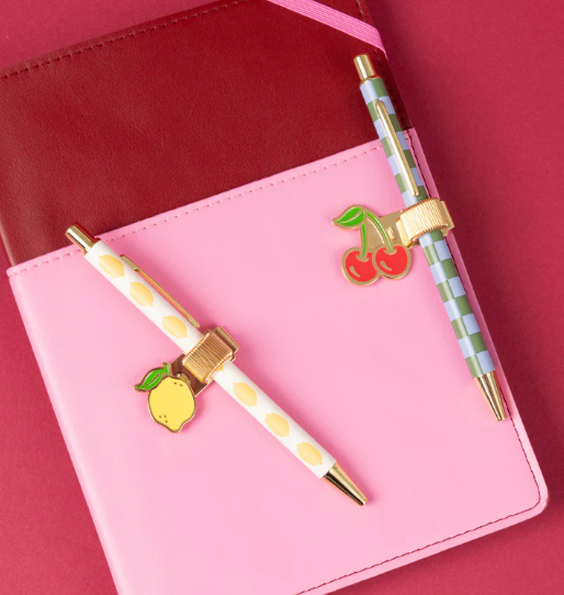 Set of 2 Pen Clips - Lemon and Cherry
