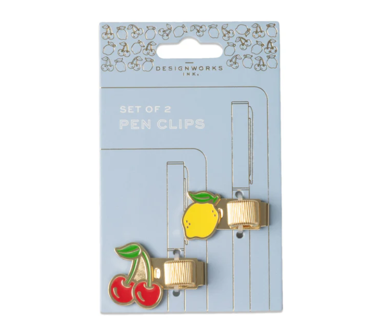 Set of 2 Pen Clips - Lemon and Cherry