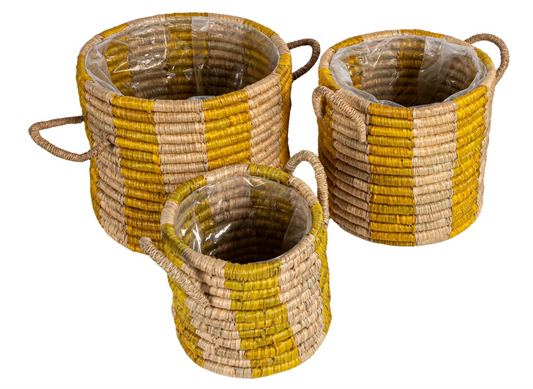 Hand-Woven Seagrass Striped Baskets