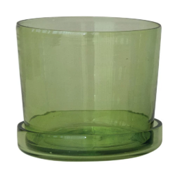 Hand-Blown Recycled Glass Planters with Saucer
