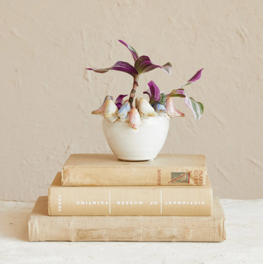 Stoneware Planter with 3D Birds