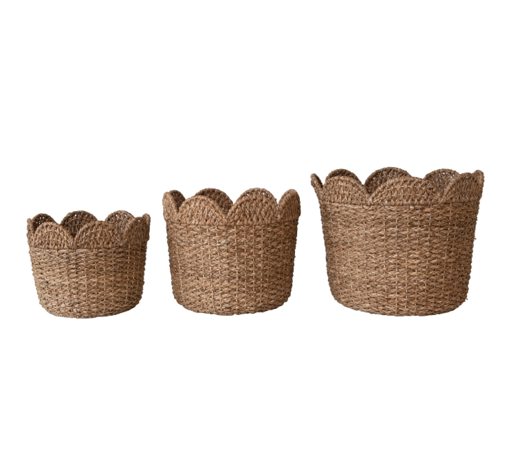 Scalloped Rattan Woven Baskets