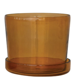 Hand-Blown Recycled Glass Planters with Saucer