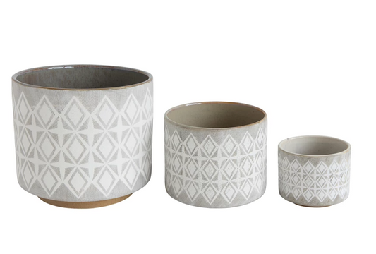 Planter Grey & White Pattern