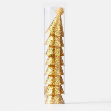 Gold Glitter Party Hats - Set of 8