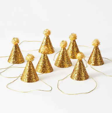Gold Glitter Party Hats - Set of 8