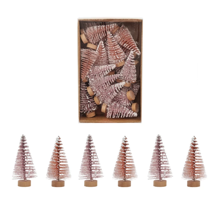 Mini Pink Flocked Bottle Brush Tree