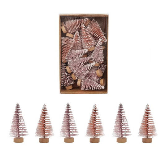 Mini Pink Flocked Bottle Brush Tree
