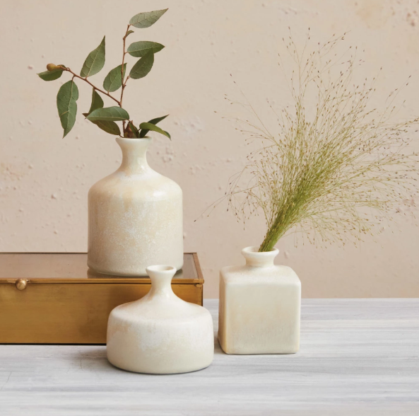 Cream Textured Bud Vases
